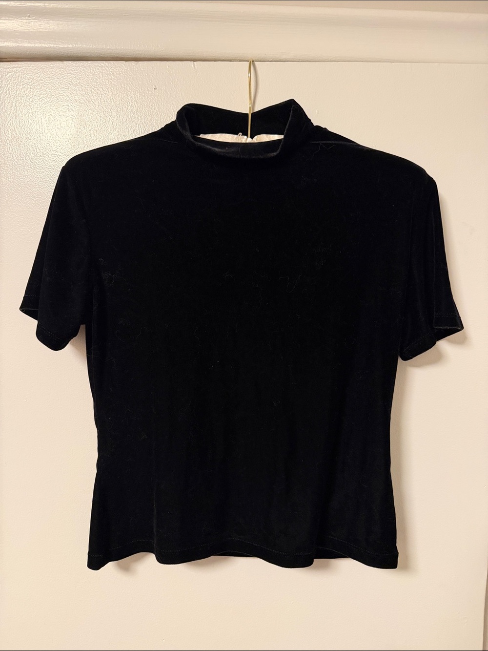 Black Velvet Mock Neck Short Sleeve Top